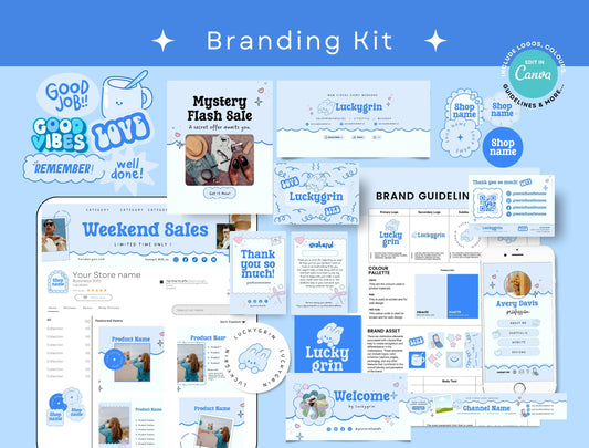 Branding Kit Luckygrin Canva Templates Product Fashion Coach Etsy Kit Light Blue Theme