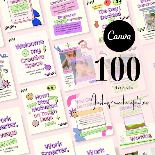 100 Fun Colorful Social Media Instagram Post, Coach Post, Instagram Marketing, Personal Branding Kit, Editable Canva Coaching Templates