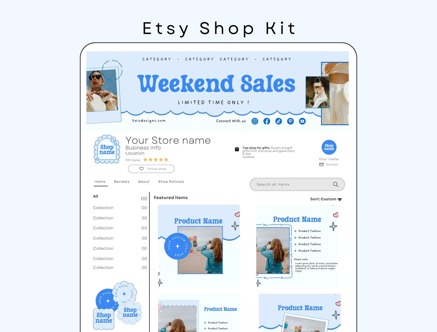 Etsy Shop Kit Luckygrin Bundle, Editable Canva Templates, Product Listing Photos Mockup, Etsy Seller Store Branding