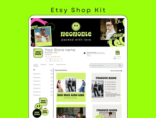 Etsy Shop Kit NeoNoble Bundle, Editable Canva Templates, Product Listing Photos Mockup, Etsy Seller Store Branding