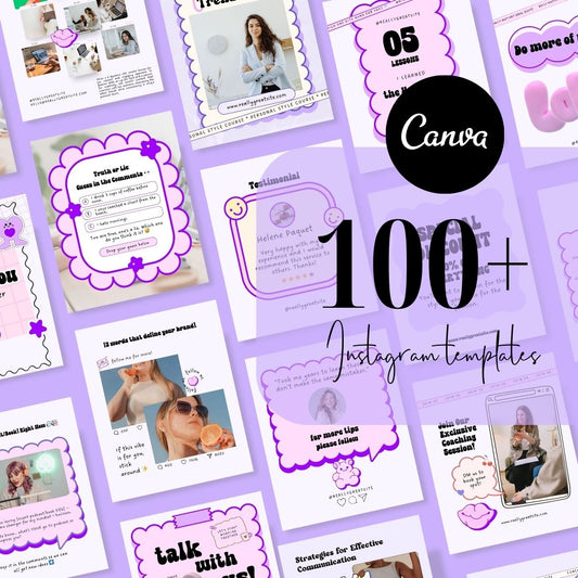 100 Cute Puffy Social Media Instagram, Personal Coach Product Marketing Branding, Editable Canva Template