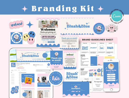 Branding Kit Blush & Blue Canva Templates Product Fashion Coach Etsy Kit Shop