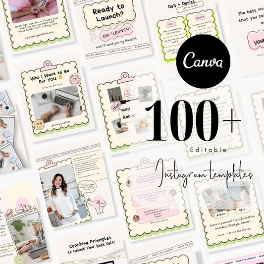 100 Cute Mochie Social Media Instagram, Personal Coach Product Marketing Branding, Editable Canva Template