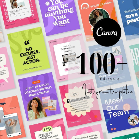 100+ Colorful Social Media Instagram, Personal Branding, Instagram Marketing, Editable Canva Coaching Templates 1980x1350px