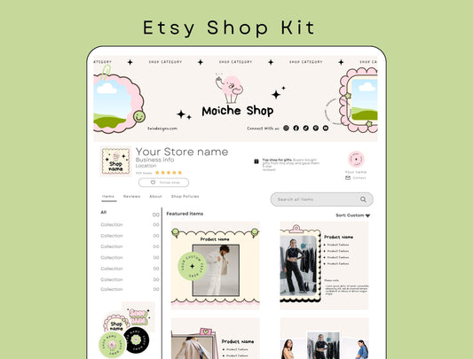 Etsy Shop Kit Mochie Bundle, Editable Canva Templates, Product Listing Photos Mockup, Etsy Seller Store Branding