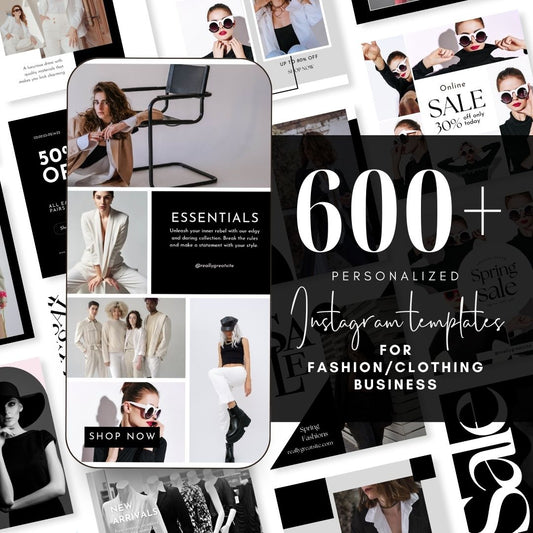 600 Black White Fashion Social Media Instagram, Clothing business brand, Editable Canva Templates