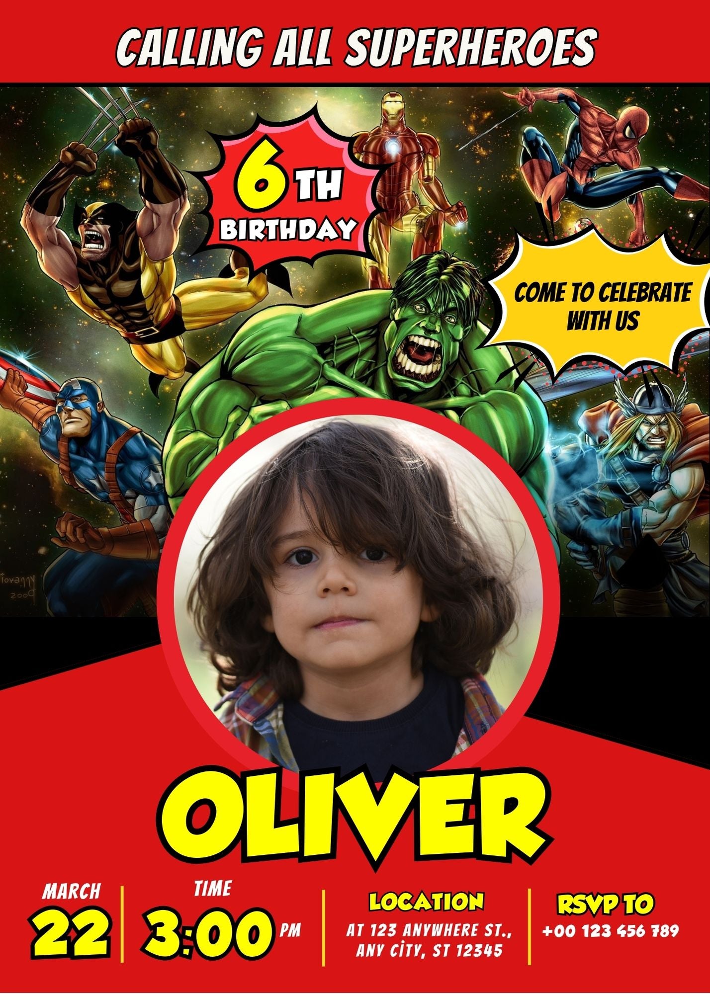 Superheroes Custom Birthday Invitation Green Theme