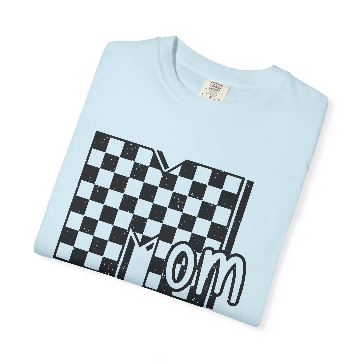Mom Life Garment-Dyed T-shirt, Unisex Tee, Mother's Day Gift, Casual Wear, Checkerboard Pattern, Comfortable Mom Shirt