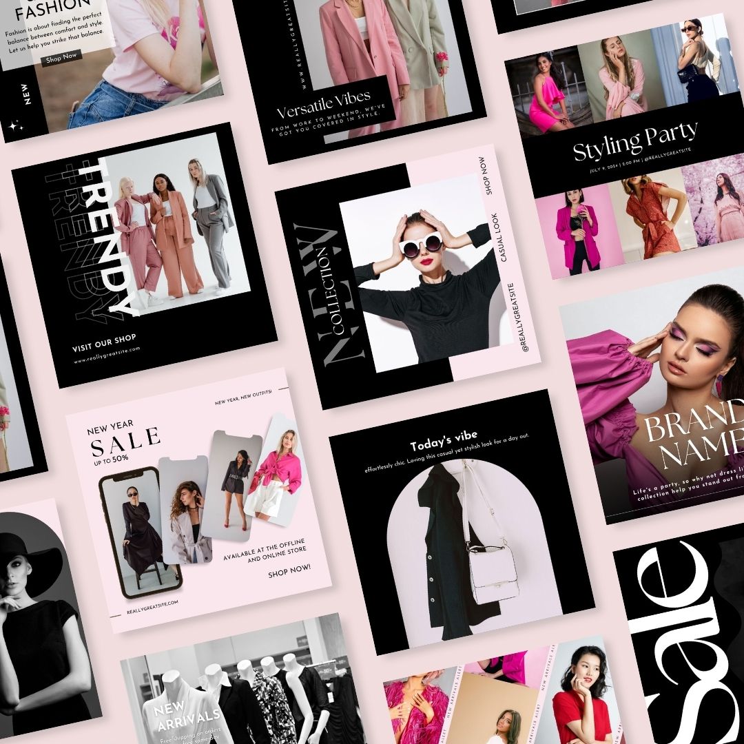 600 BlackPink Fashion Social Media Instagram, Clothing business brand, Editable Canva Templates