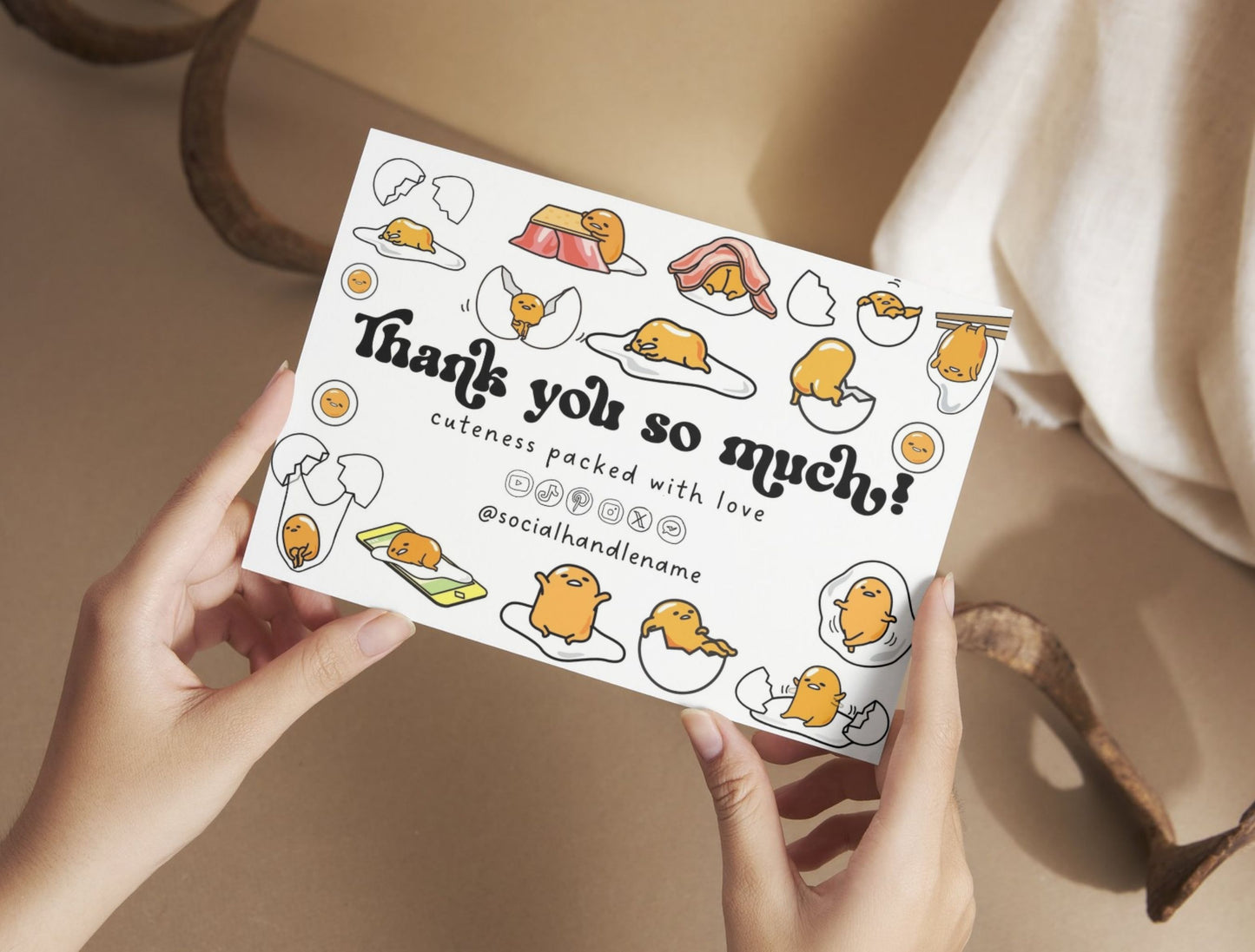 Small Business Printable Canva Templates – Thank You & Loyalty Card, Gift Certificate, QR Code Payment Gudetama Playful Fun Theme