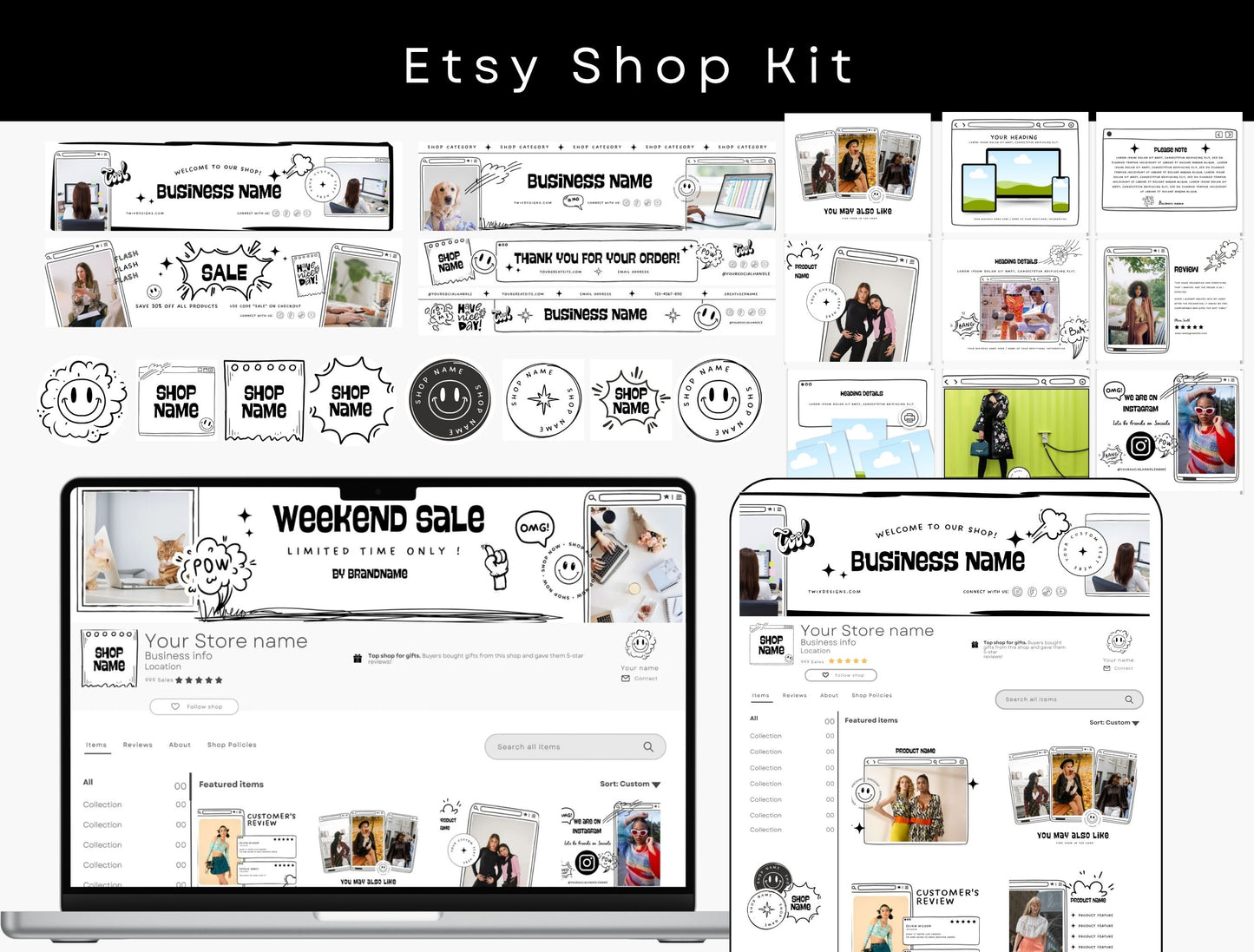 Branding Kit Comiko Editable Canva Templates Business Cards Marketing Posts Personal Brand Theme