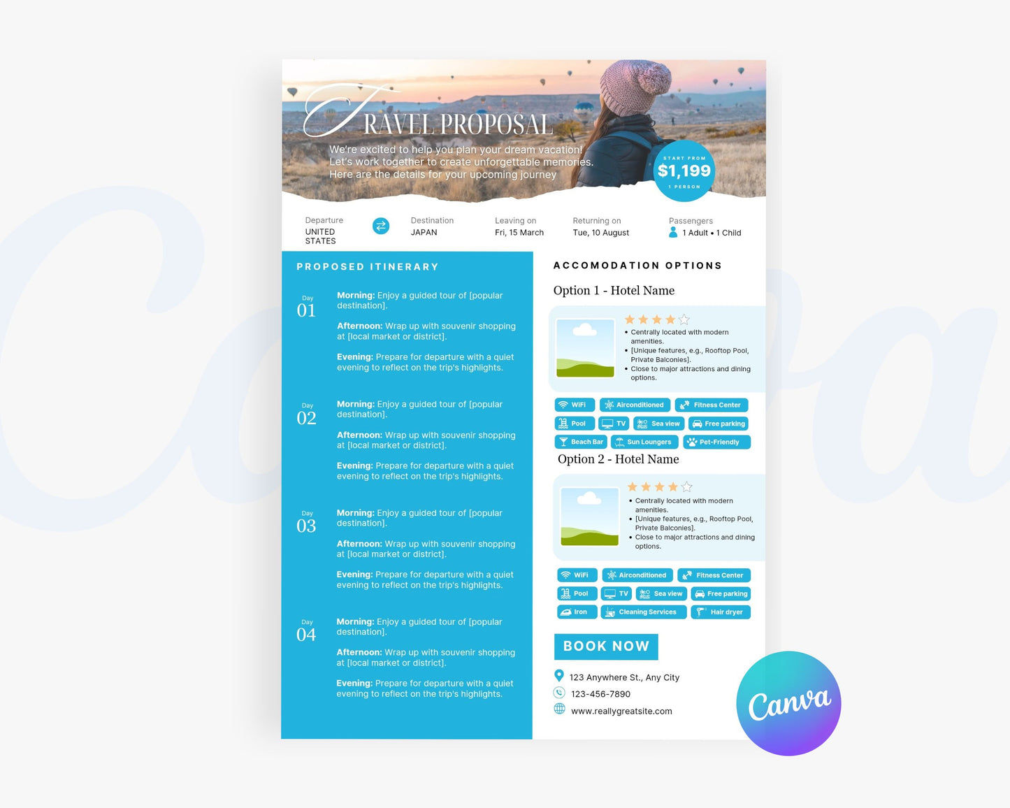 Travel Proposal Template, Travel Proposal Flyer, Editable Canva Templates 01