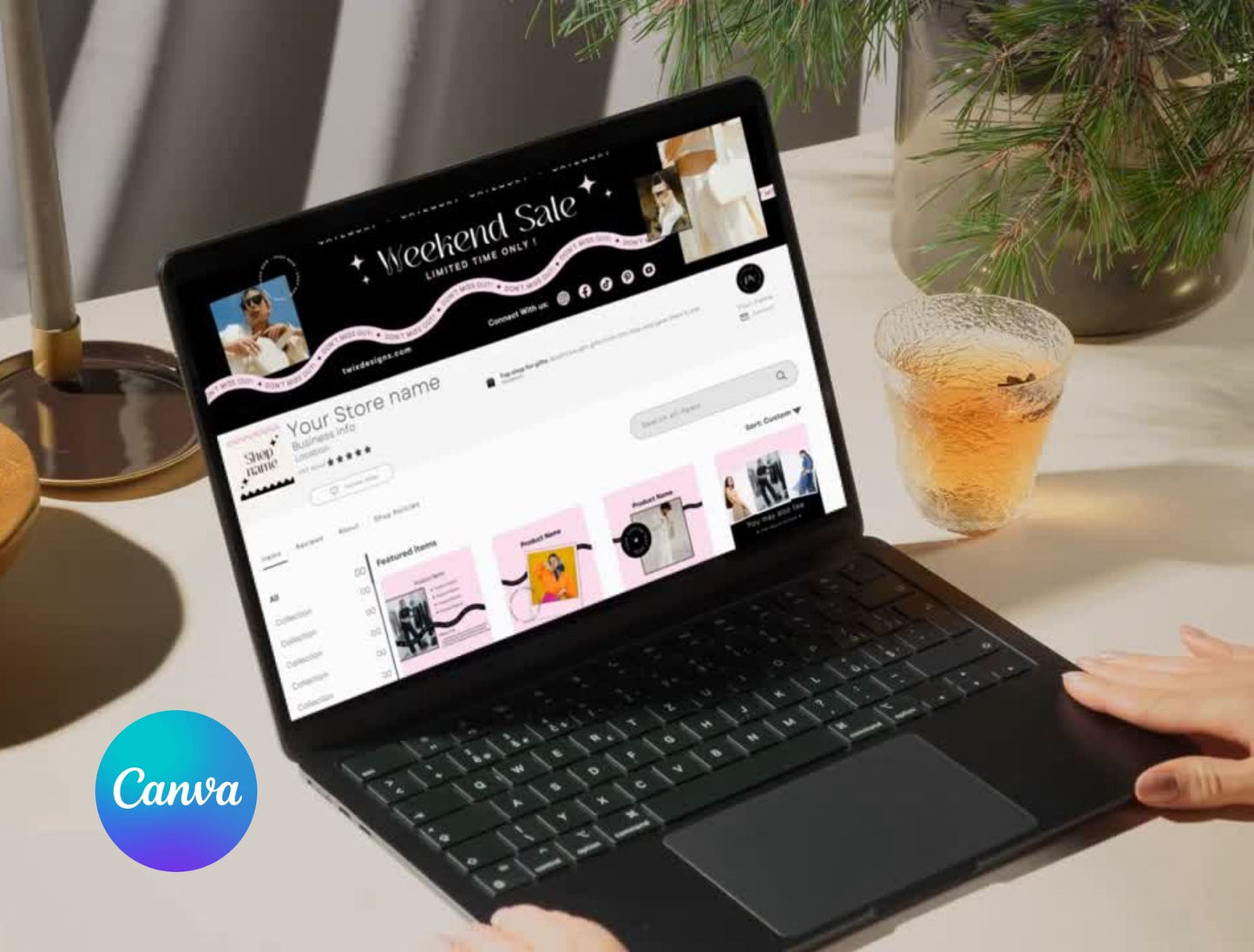 Etsy Shop Kit Pinkvibe Bundle, Editable Canva Templates, Product Listing Photos Mockup, Etsy Seller Retro Drawn Store Branding