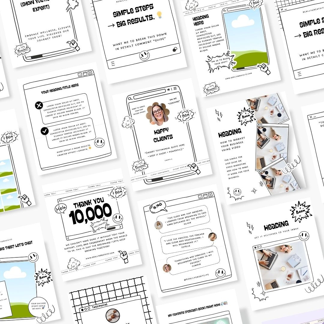 50 Comic Black White Social Media Instagram Post, Digital and Physical Product Personal Brand, Editable Canva Template
