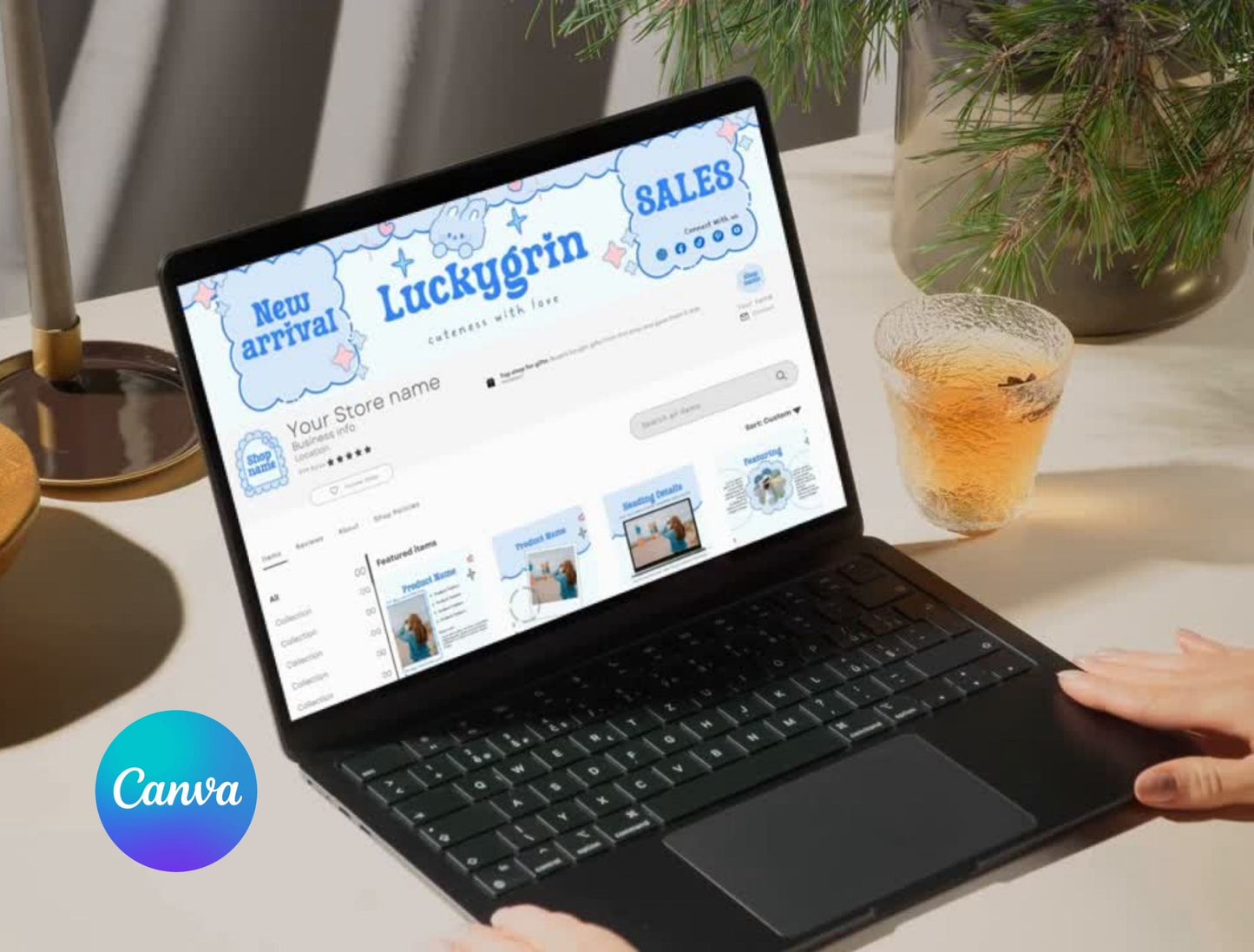 Etsy Shop Kit Luckygrin Bundle, Editable Canva Templates, Product Listing Photos Mockup, Etsy Seller Store Branding