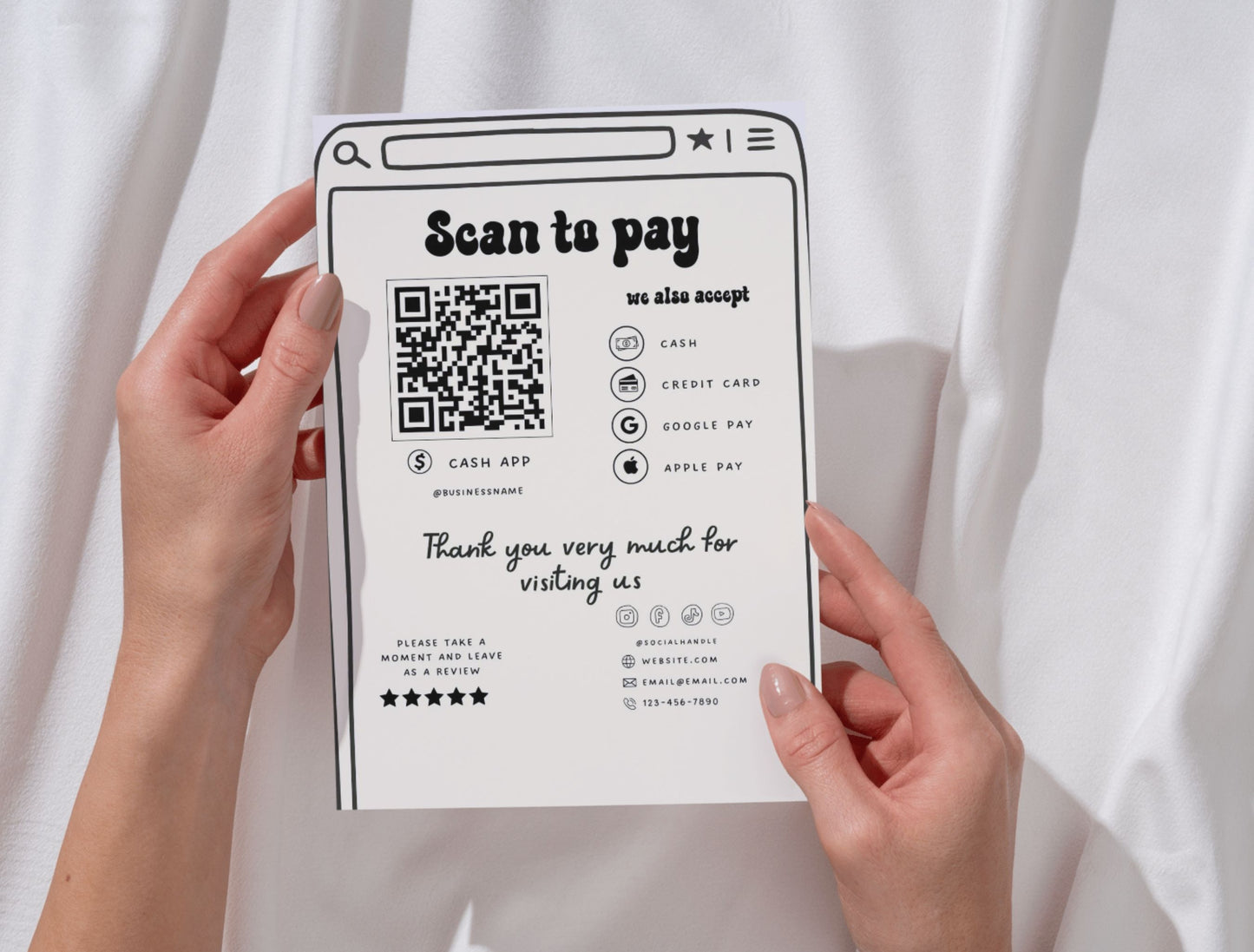 Small Business Printable Kit Canva Templates – Thank You Card, Loyalty Card, Gift Certificate, QR Code Payment Retroframe Theme