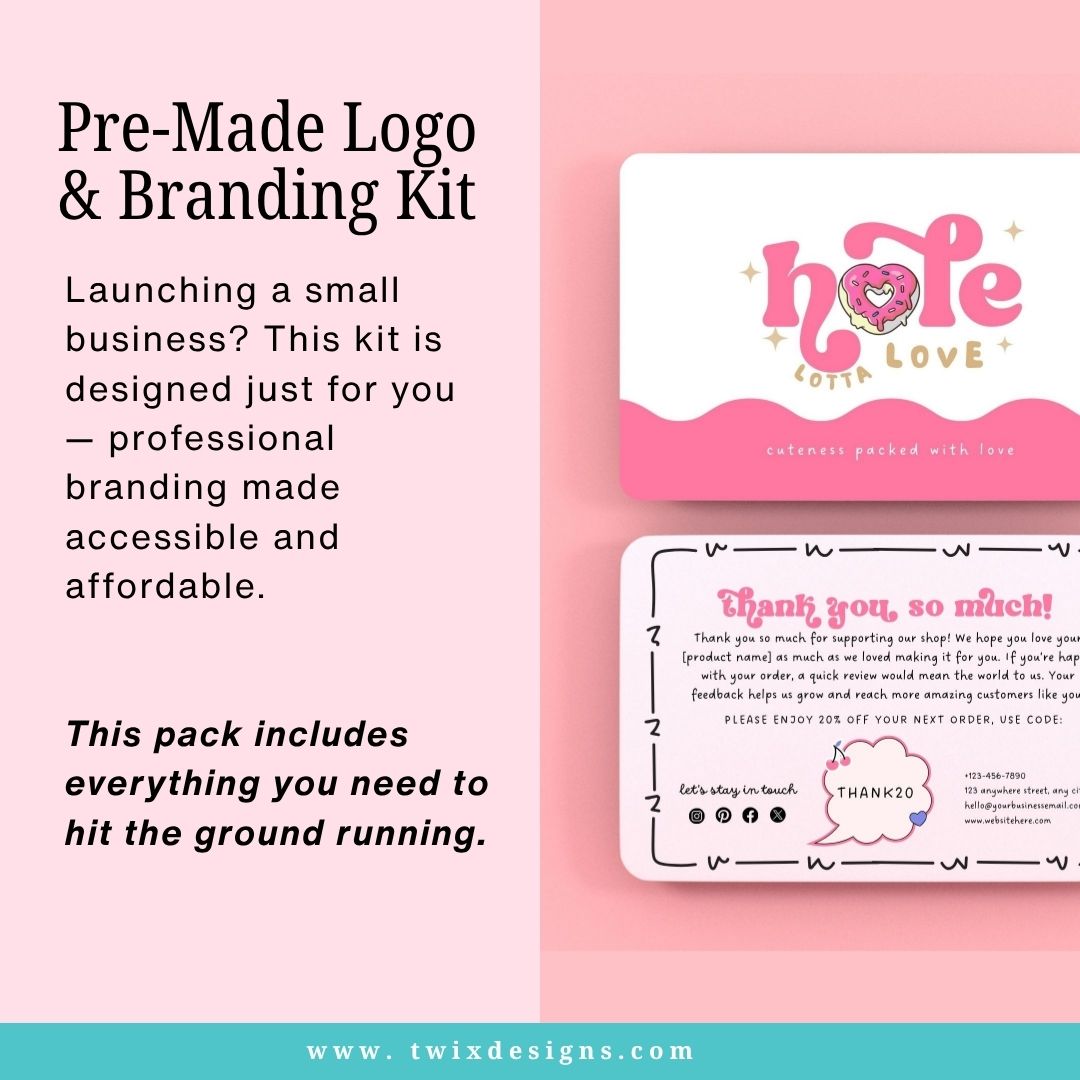Branding Kit Cute Hole Lotta Love Editable Canva Templates Business Cards Marketing Posts Sweet Pink Theme