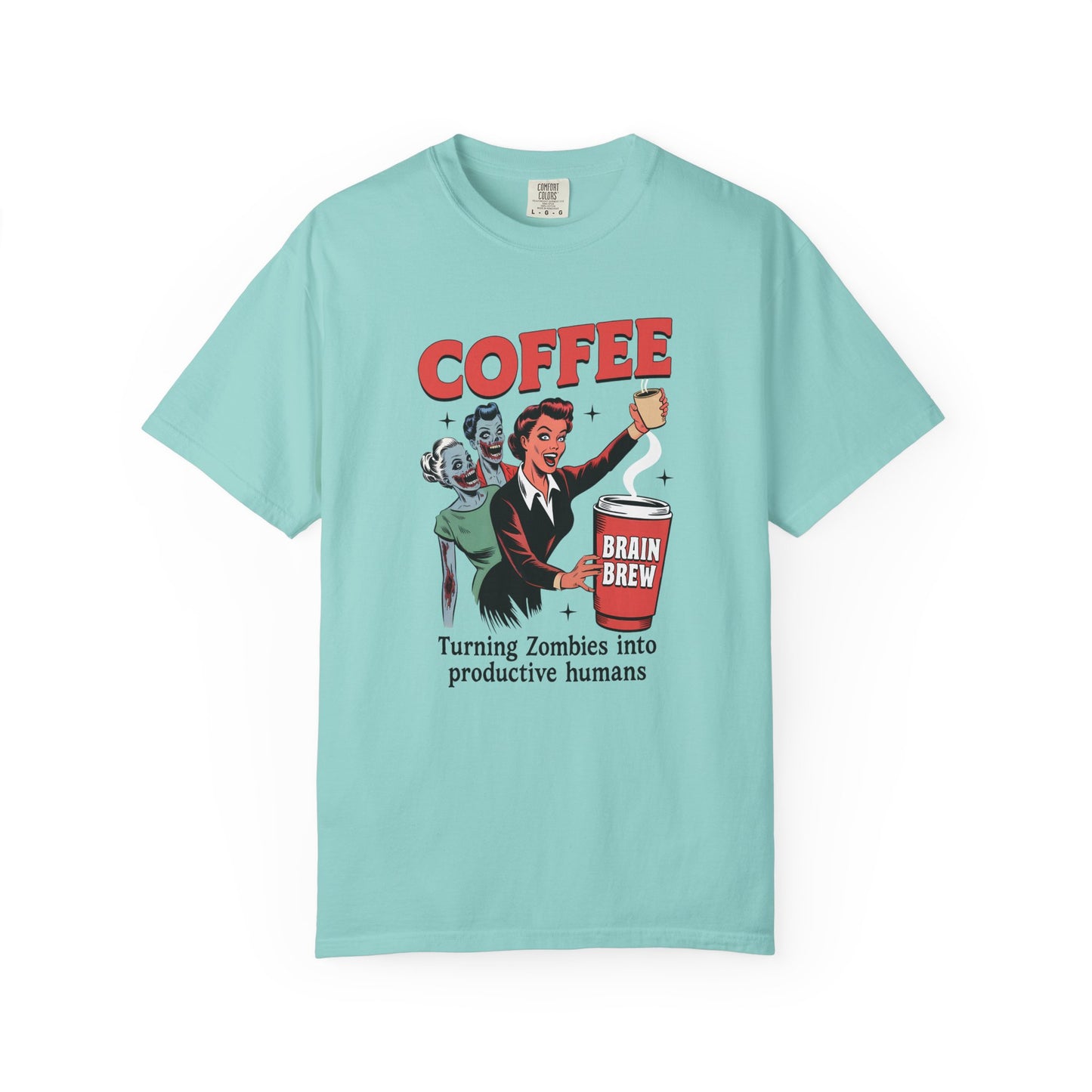 Coffee turning zombies into productive humans Unisex Garment-Dyed T-Shirt - Casual Vintage Style for Everyday Wear