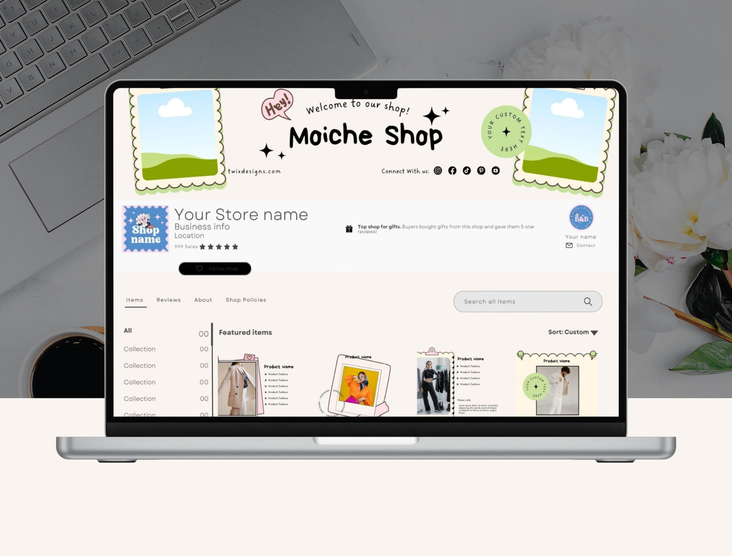 Etsy Shop Kit Mochie Bundle, Editable Canva Templates, Product Listing Photos Mockup, Etsy Seller Store Branding