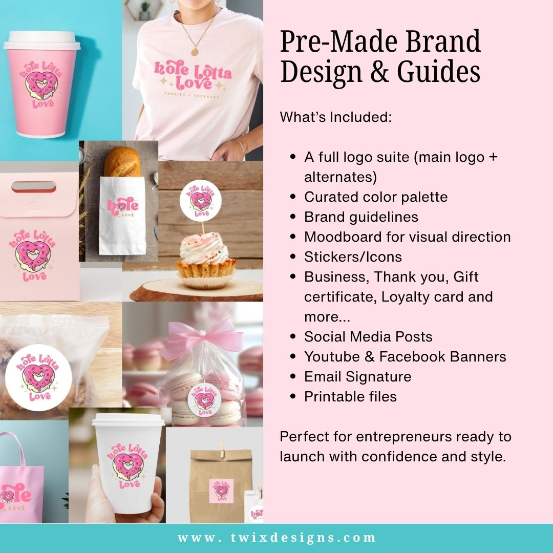 Branding Kit Pink Hole Lotta Love Editable Canva Templates Business Cards Marketing Posts Sweet Pink Bakery Theme