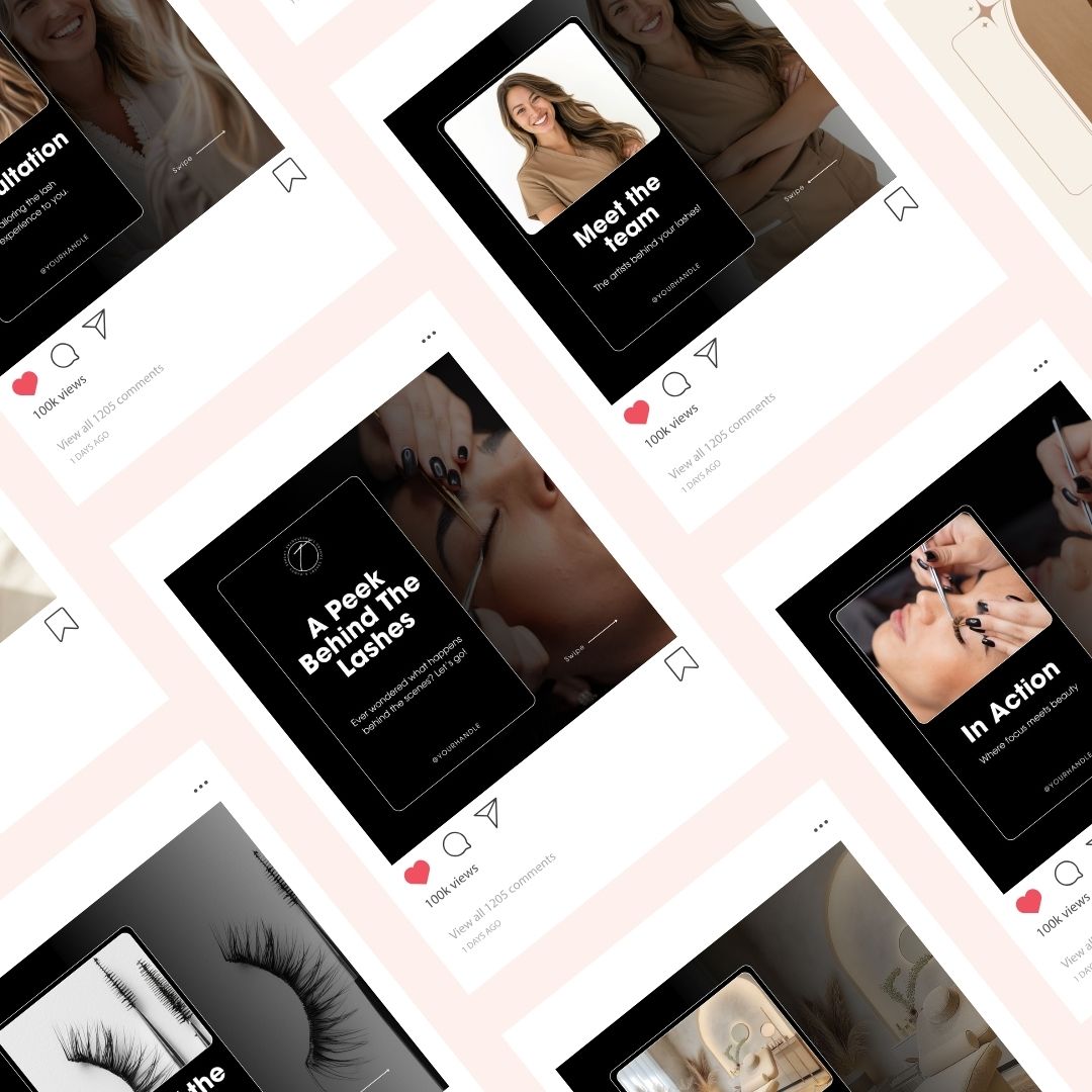 30 Lash Tech Carousel Instagram Posts Editable Canva Template