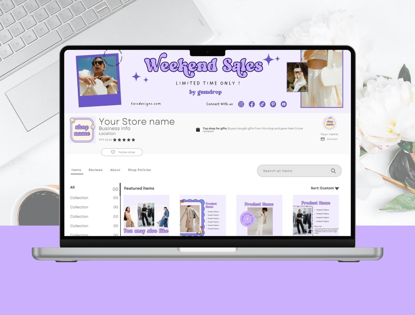 Etsy Shop Kit Gumdrop Bundle, Editable Canva Templates, Product Listing Photos Mockup, Etsy Seller Store Branding