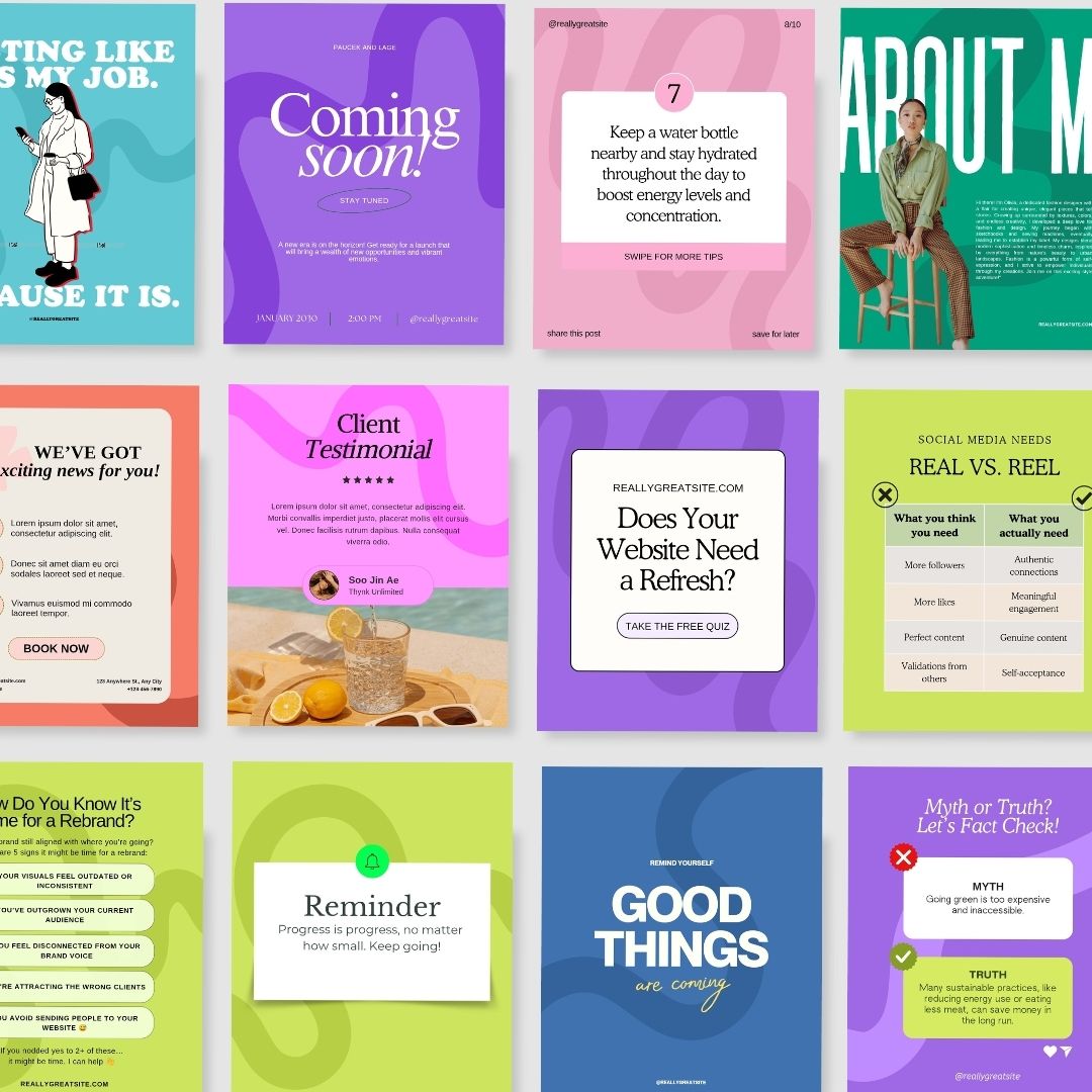 100+ Colorful Social Media Instagram, Personal Branding, Instagram Marketing, Editable Canva Coaching Templates 1980x1350px