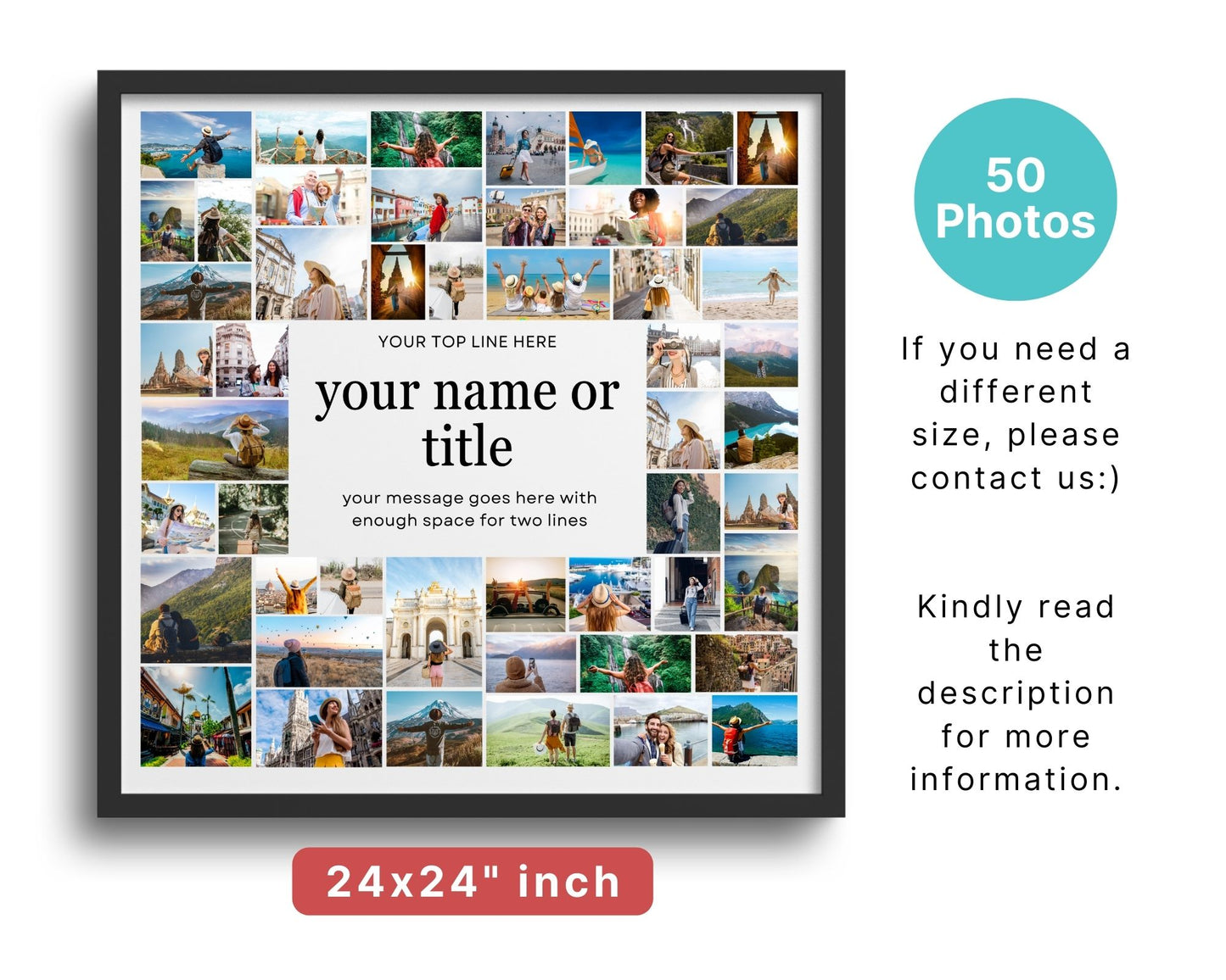 EDITABLE 50 Photo Collage, Square Welcome Sign, Poster Sign, Canva, DIGITAL