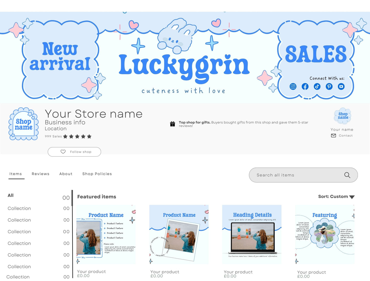 Etsy Shop Kit Luckygrin Bundle, Editable Canva Templates, Product Listing Photos Mockup, Etsy Seller Store Branding
