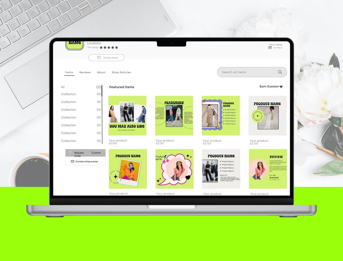 Etsy Shop Kit NeoNoble Bundle, Editable Canva Templates, Product Listing Photos Mockup, Etsy Seller Store Branding