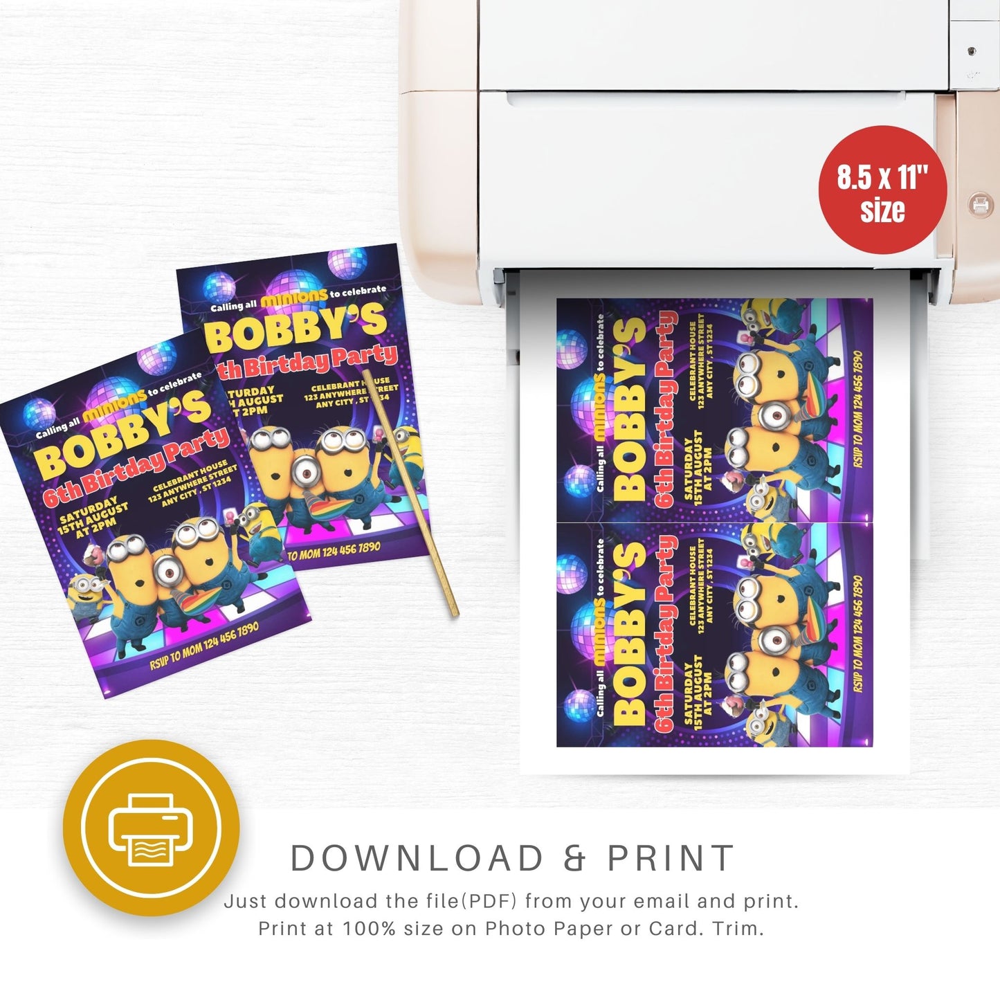 Yellow Minions Disco Party Custom Birthday Invitation