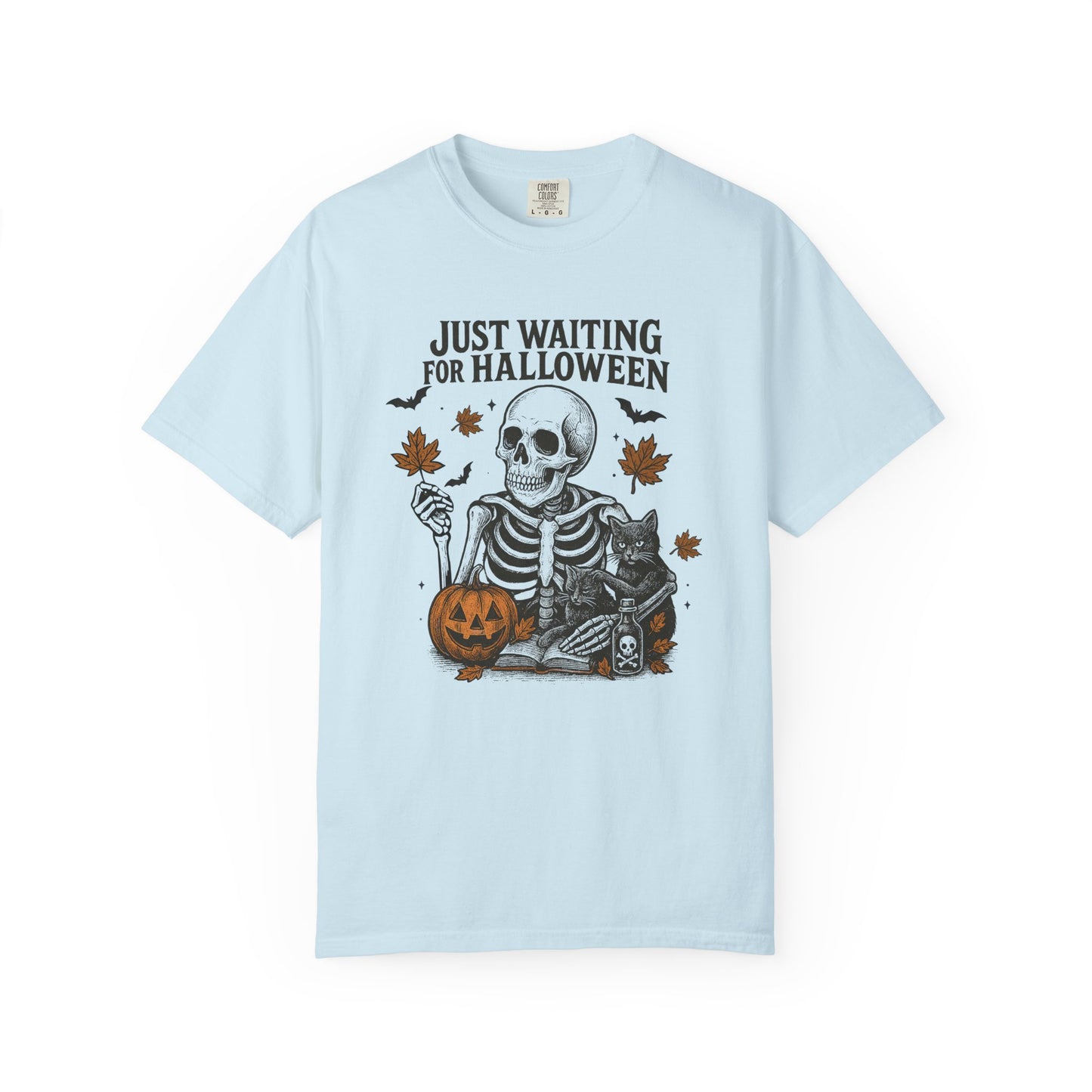 Just waiting for Halloween Unisex Garment-Dyed T-Shirt - Casual Vintage Style for Everyday Wear