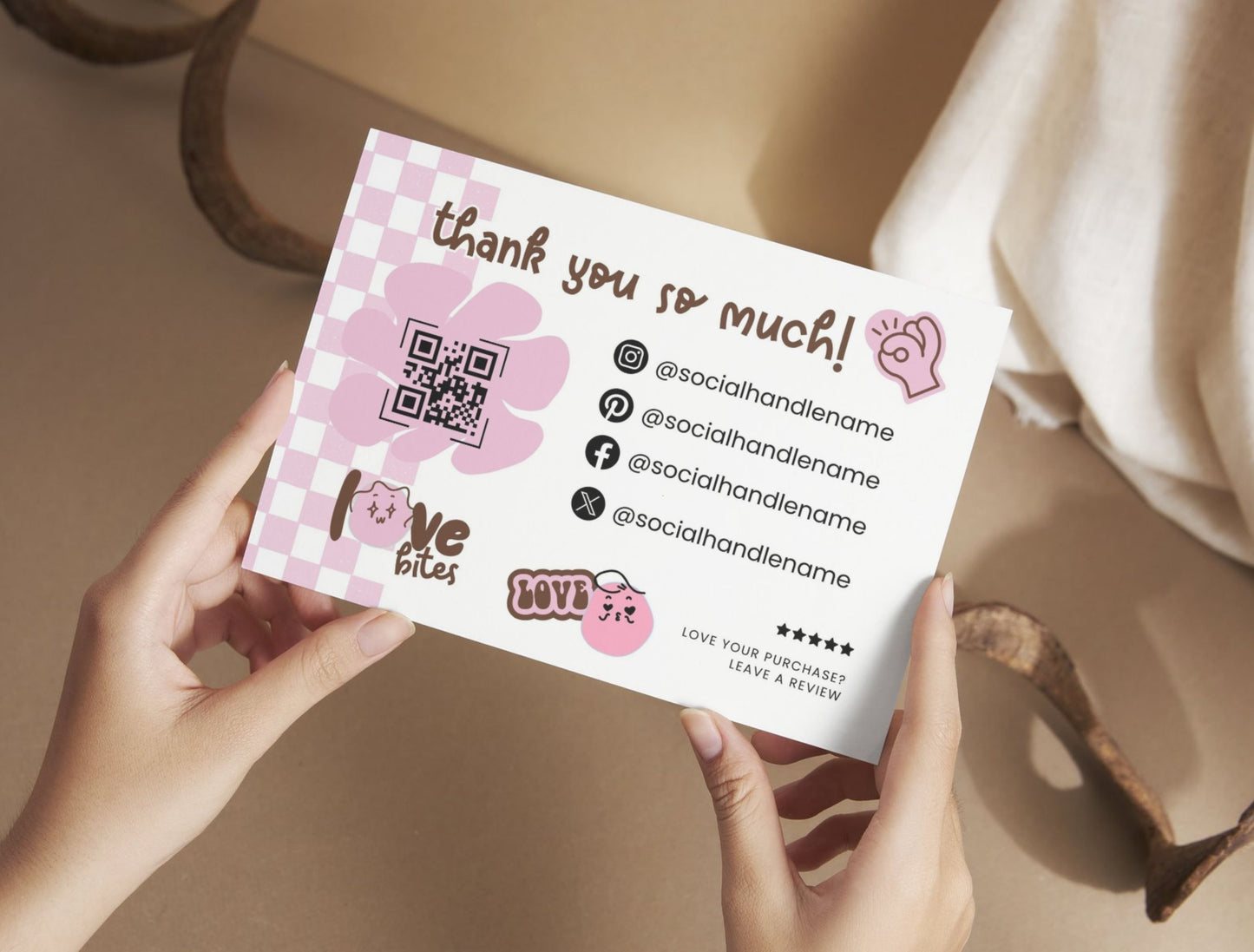 Small Business Printable Kit Canva Templates – Thank You Card, Loyalty Card, Gift Certificate, QR Code Payment lovebites Bakery Playful Cafe Theme