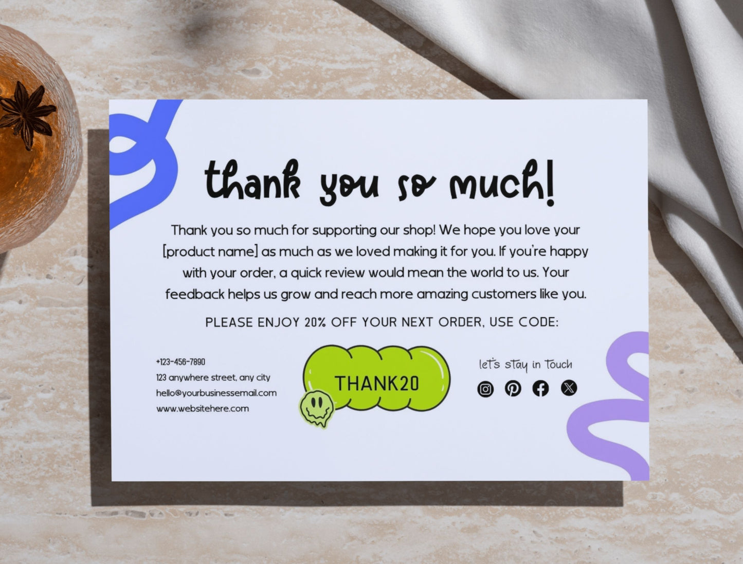 Small Business Printable Kit Canva Templates – Thank You Card, Loyalty Card, Gift Certificate, QR Code Payment Glowaves Theme