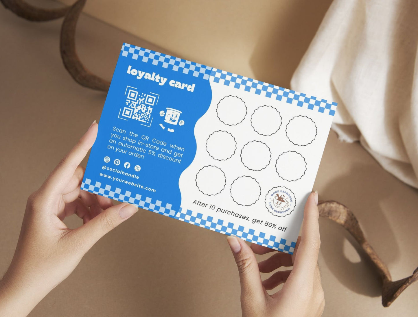 Small Business Printable Kit Canva Templates – Thank You Card, Loyalty Card, Gift Certificate, QR Code Payment JAva CafeTheme