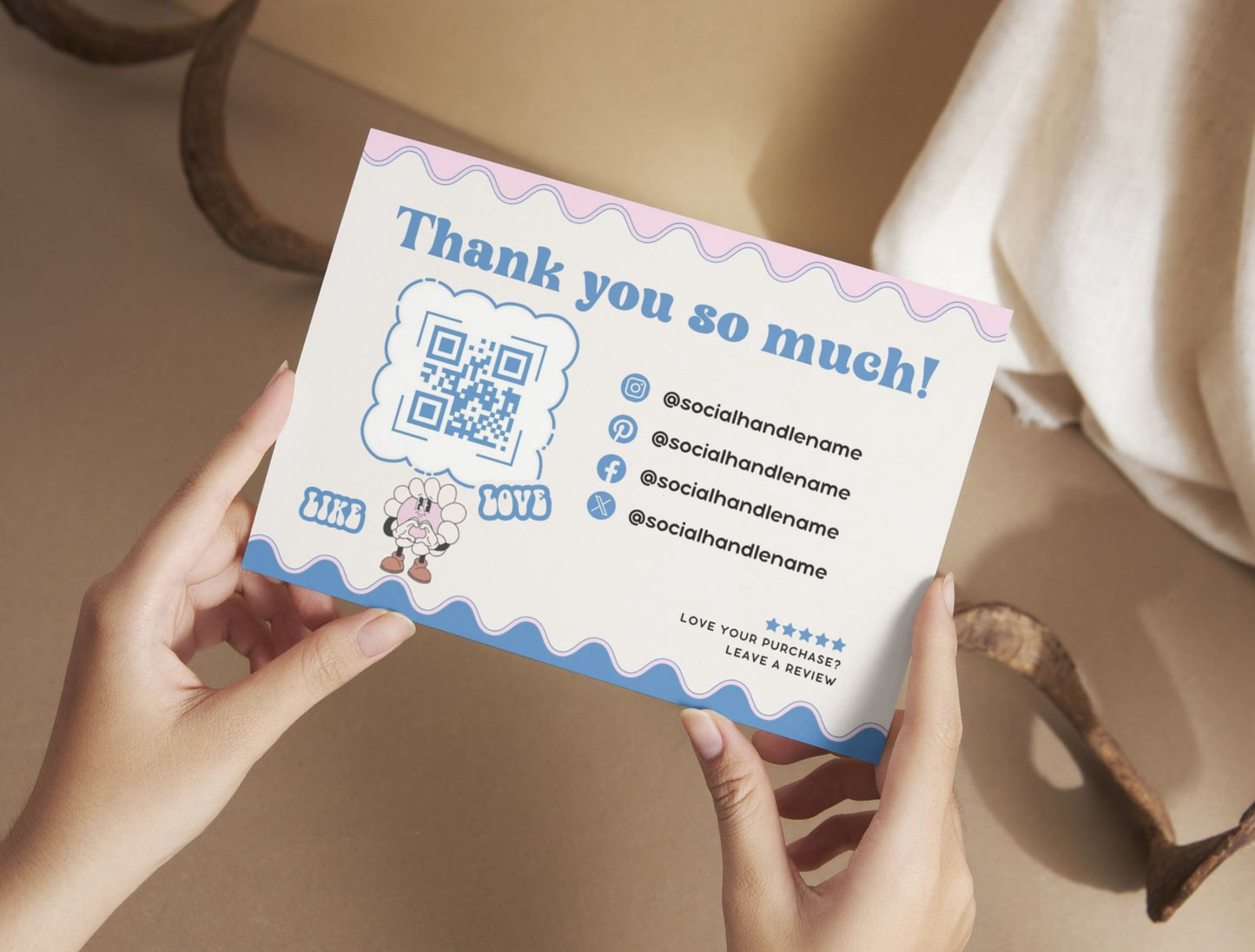 Small Business Printable Kit Canva Templates – Thank You Card, Loyalty Card, Gift Certificate, QR Code Payment Blush&Blue Theme