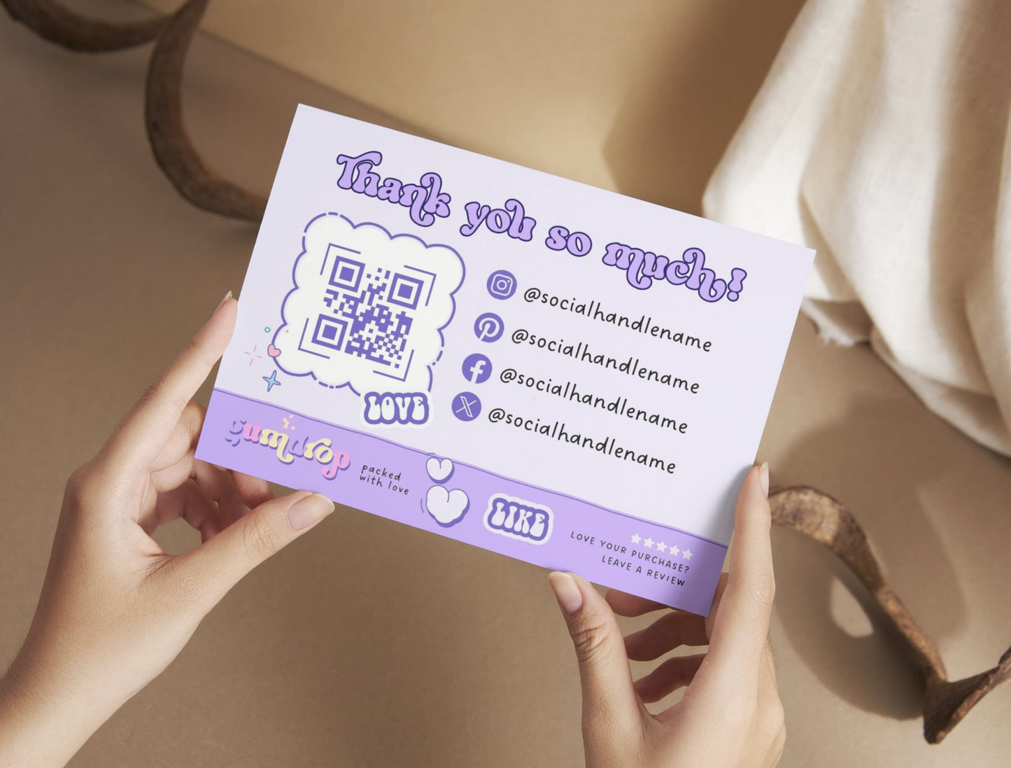 Small Business Printable Kit Canva Templates – Thank You Card, Loyalty Card, Gift Certificate, QR Code Payment Gumdrop Theme