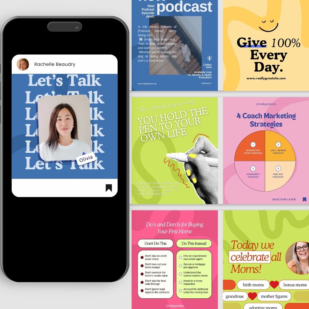 100+ Colorful Social Media Instagram, Personal Branding, Instagram Marketing, Editable Canva Coaching Templates 1980x1350px