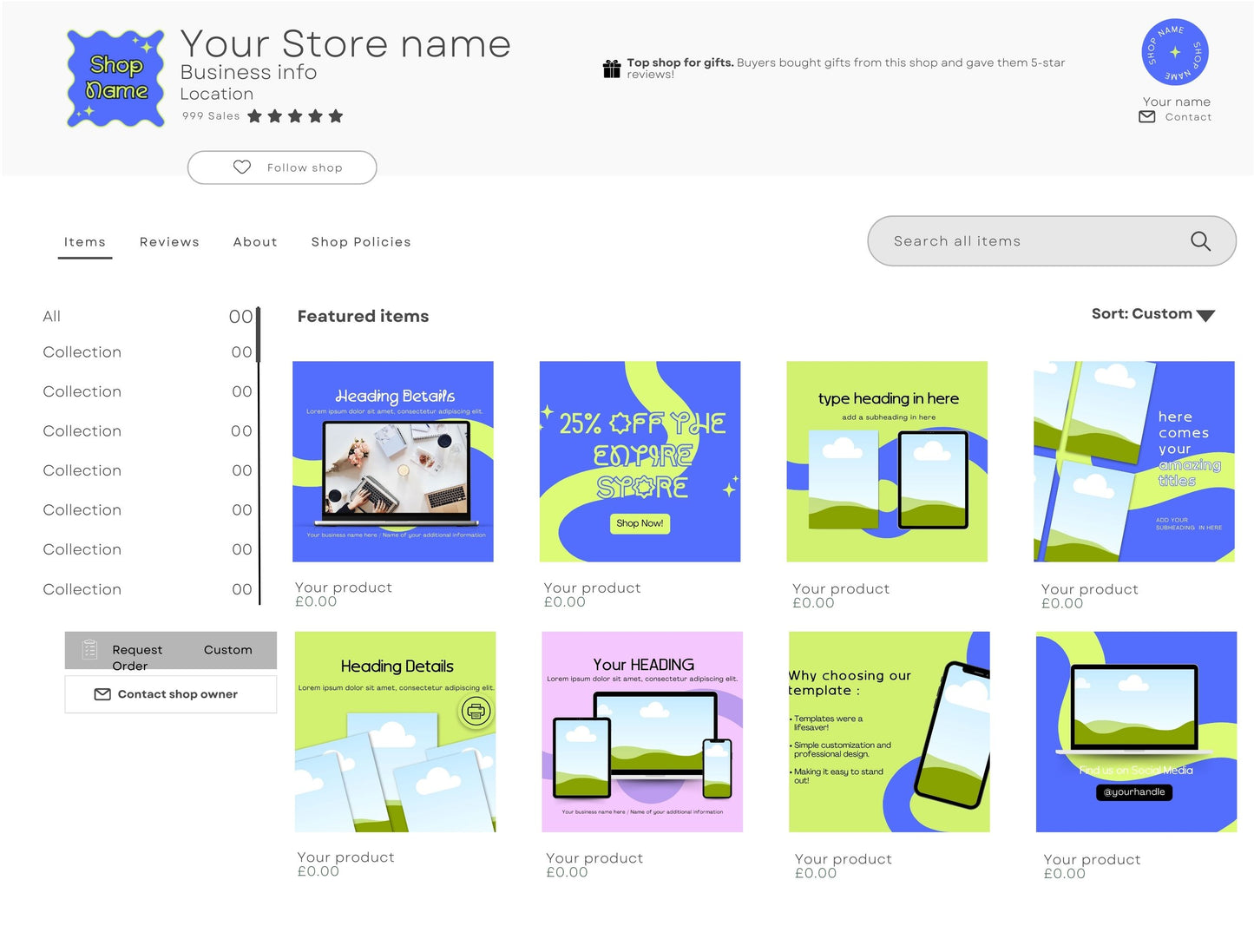 Etsy Shop Kit Glowaves Bundle, Editable Canva Templates, Product Listing Photos Mockup, Etsy Seller Store Branding