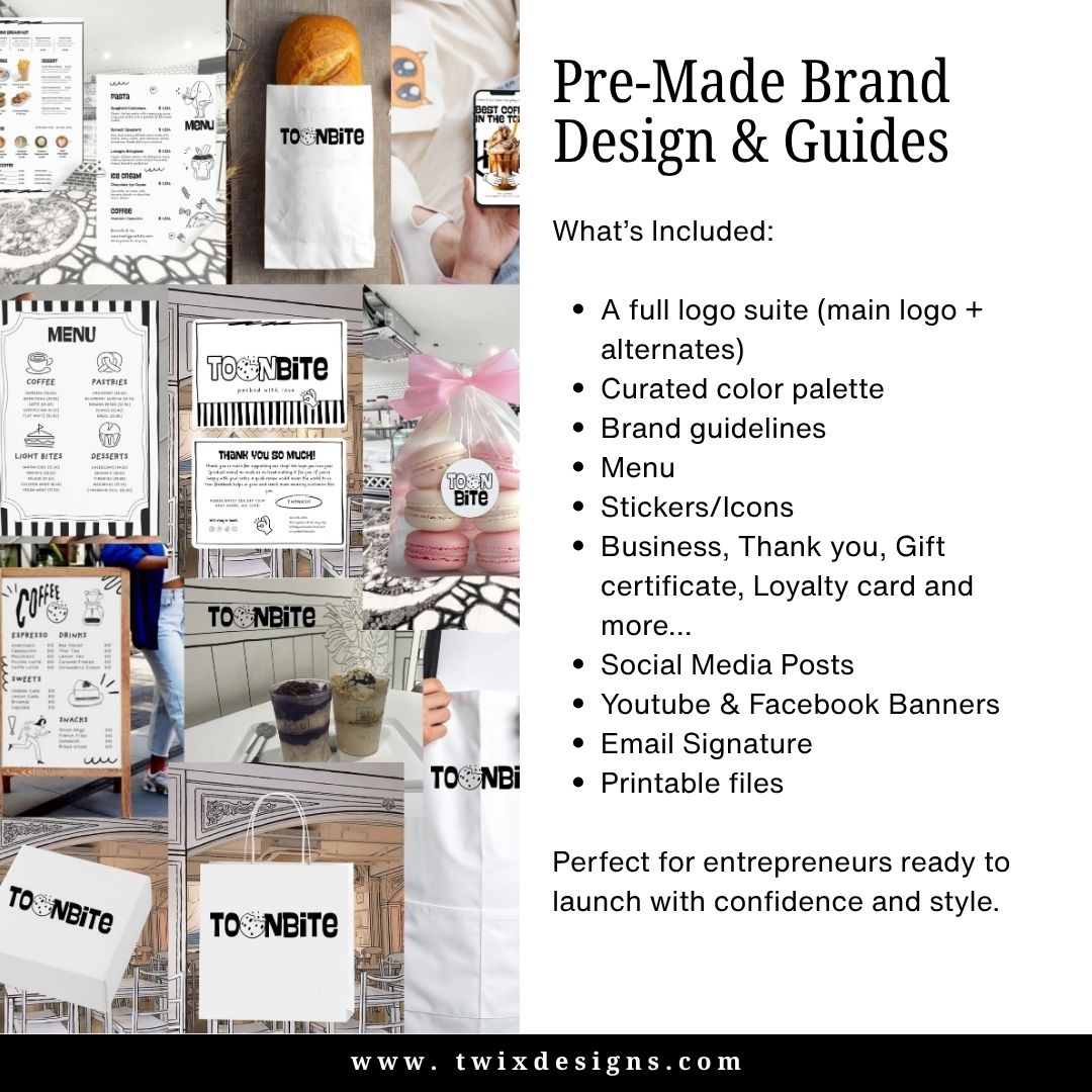 Branding Kit toonbite Editable Canva Templates Business Cards Marketing Posts Sweet 2d Cafe Cartoon Bakery Theme