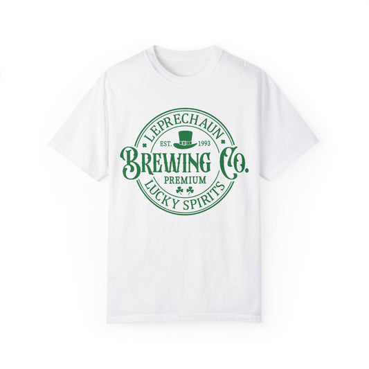 Leprechaun Brewing Co Lucky Spirits Unisex Garment-Dyed T-Shirt - Casual Vintage Style for Everyday Wear