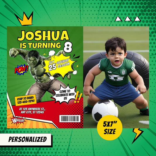 The Incredible Hulk Custom Birthday Comic Invitation with Photo