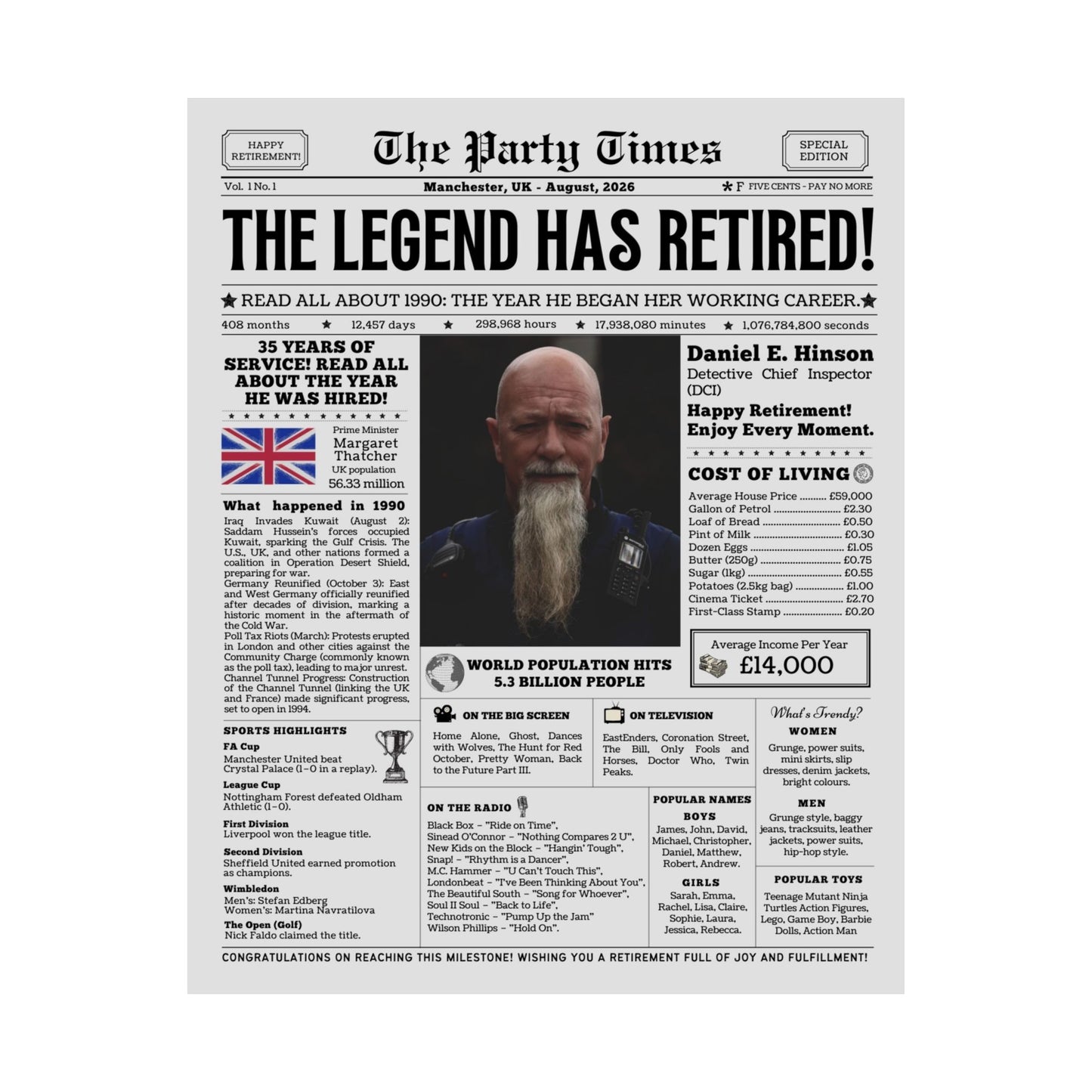 Personalized UK Retirement Celebration Poster - The Legend Has Retired - Personalized Matte Vertical Print