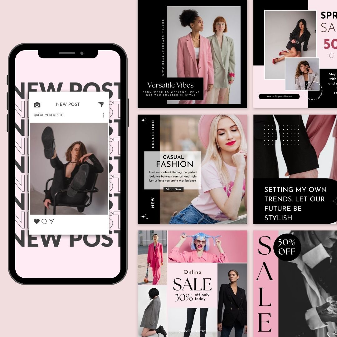 600 BlackPink Fashion Social Media Instagram, Clothing business brand, Editable Canva Templates