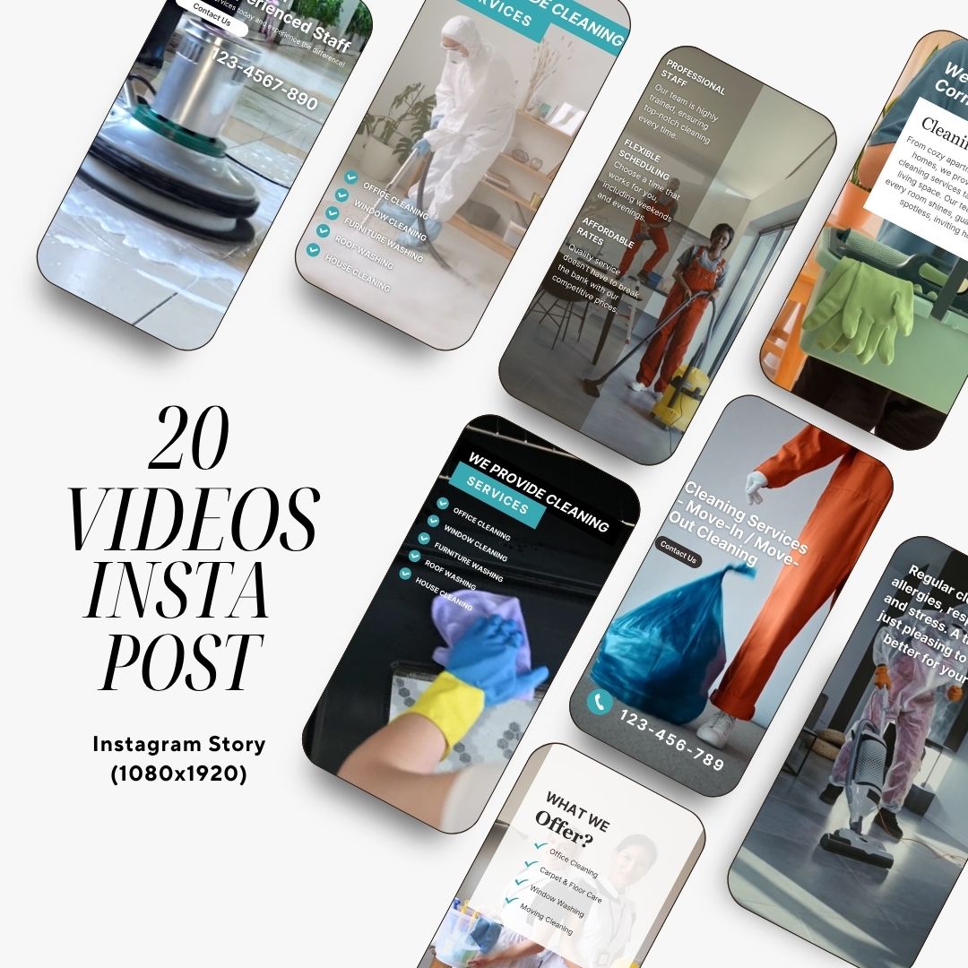 Cleaning Services Bundle, Business Forms, Door Hanger, Flyers, Business Card, Social Media Post, Canva Templates Blue Themes