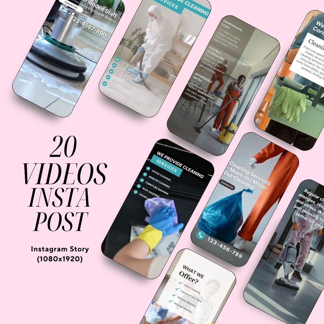 Cleaning Services Bundle, Business Forms, Door Hanger, Flyers, Business Card, Social Media Post, Canva Templates Pink Theme