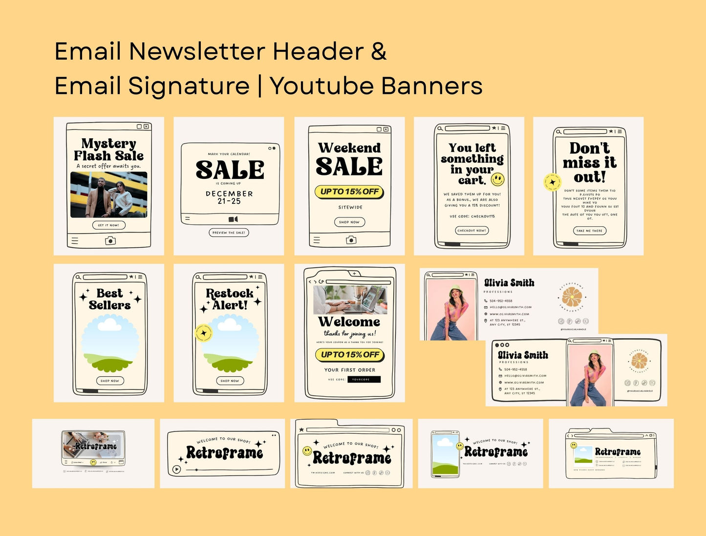 Branding Kit Retroframe Canva Templates Product Fashion Coach Etsy Kit Retro Drawn Beige Theme