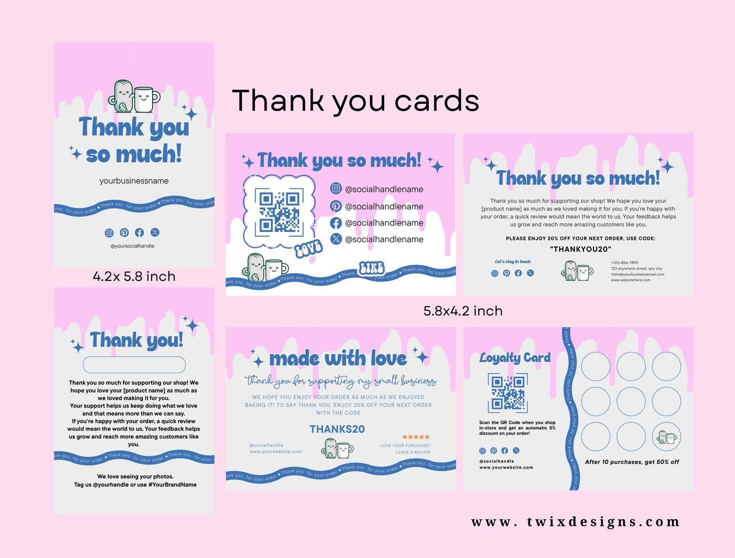 Small Business Printable Kit Canva Templates – Thank You Card, Loyalty Card, Gift Certificate, QR Code Payment Cafebar Theme
