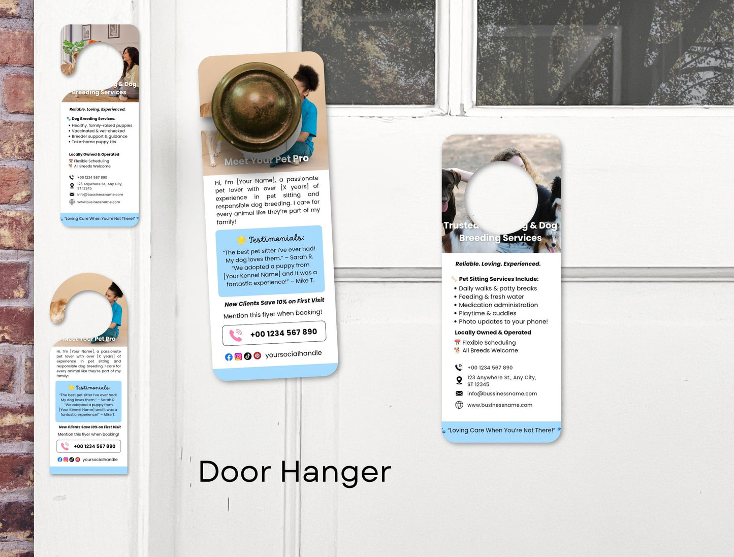 Pet Business Printable Canva Templates – Thank You & Loyalty Card, Door Hanger QR Code Fur Friends Light Blue Theme