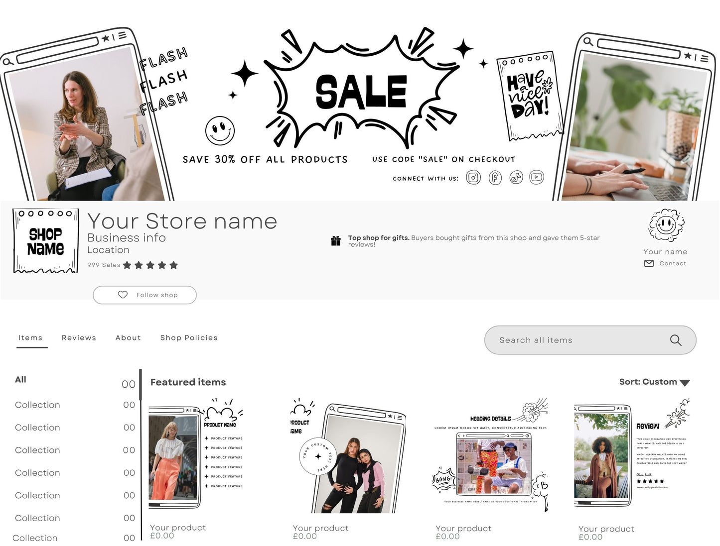 Etsy Shop Kit Comiko, Editable Canva Templates, Product Listing Photos Mockup, Etsy Seller Store Branding